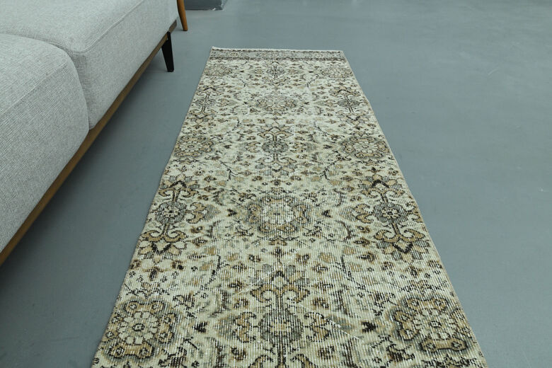 2x8, Beige Floral Turkish Oushak Runner