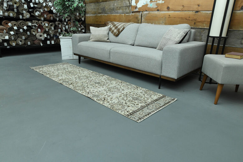 2x8, Beige Floral Turkish Oushak Runner