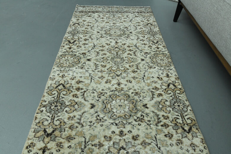 2x8, Beige Floral Turkish Oushak Runner