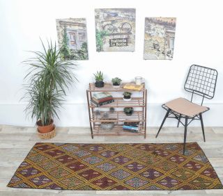 3x7 Vintage Handwoven Geometric Runner Rug - Thumbnail