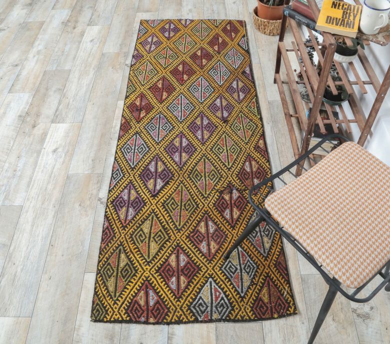 3x7 Vintage Handwoven Geometric Runner Rug