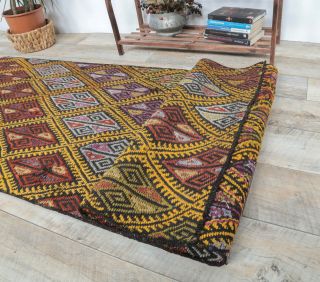 3x7 Vintage Handwoven Geometric Runner Rug - Thumbnail