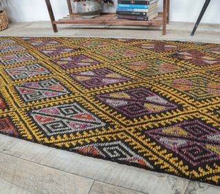 3x7 Vintage Handwoven Geometric Anatolian Runner Rug - Thumbnail