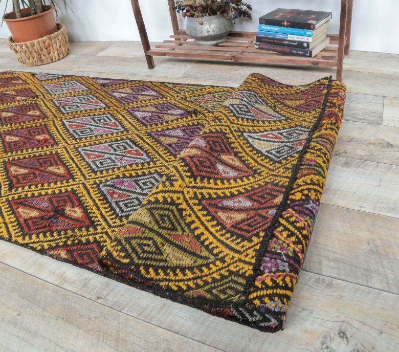 3x7 Vintage Handwoven Geometric Anatolian Runner Rug