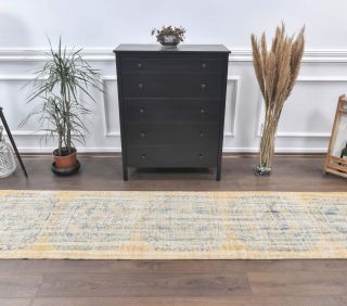 Faded Yellow Vintage Runner Rug - Thumbnail