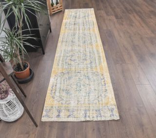 Faded Yellow Vintage Runner Rug - Thumbnail