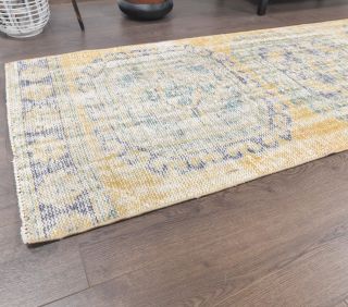 Faded Yellow Vintage Runner Rug - Thumbnail