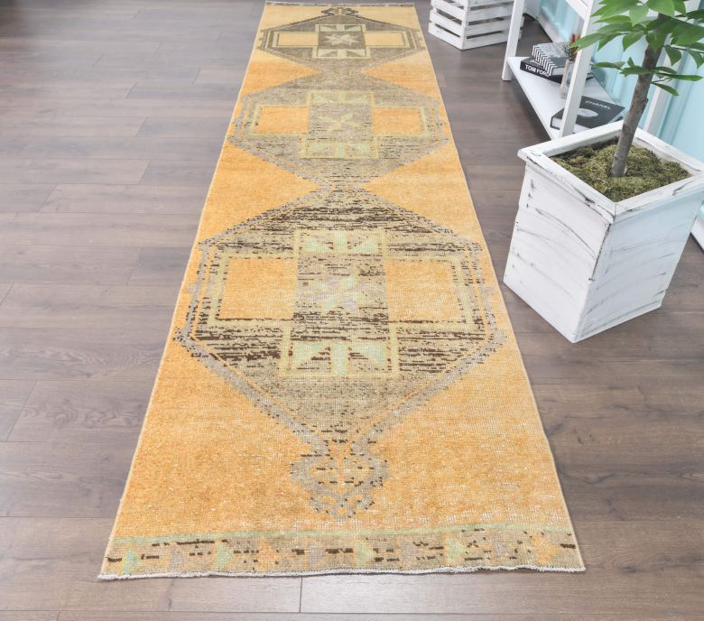 Vintage Faded Yellow Runner Rug