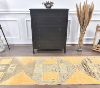 Vintage Faded Yellow Runner Rug - Thumbnail