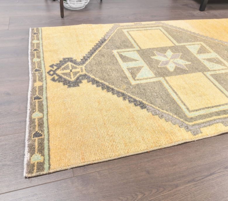 Vintage Faded Yellow Runner Rug