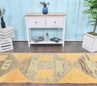 Vintage Faded Yellow Runner Rug - Thumbnail