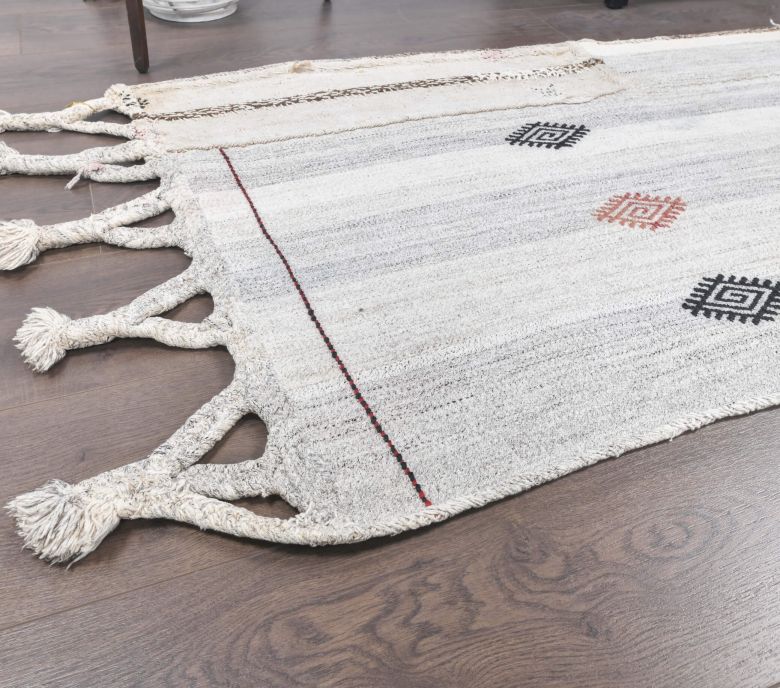 Vintage White Kilim Runner Rug