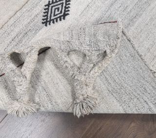 Vintage White Kilim Runner Rug - Thumbnail