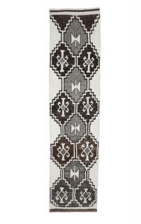 Vintage White Ikat Runner Rug - Thumbnail