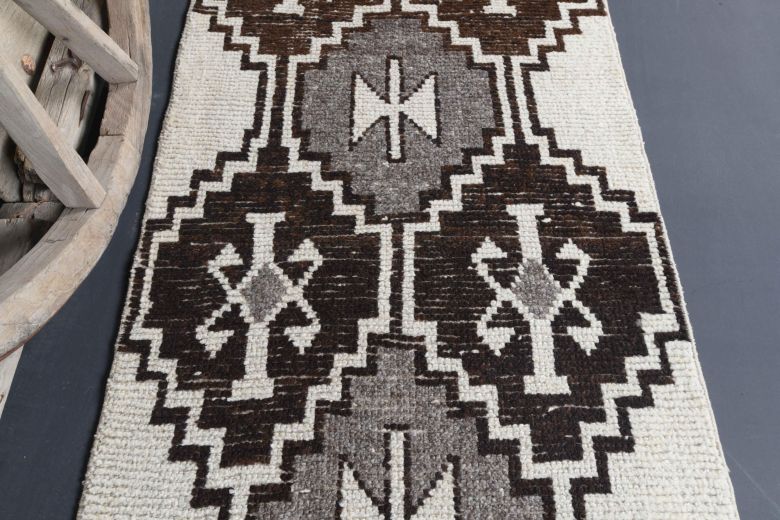 Vintage White Ikat Runner Rug