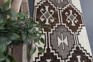 Vintage White Ikat Runner Rug - Thumbnail