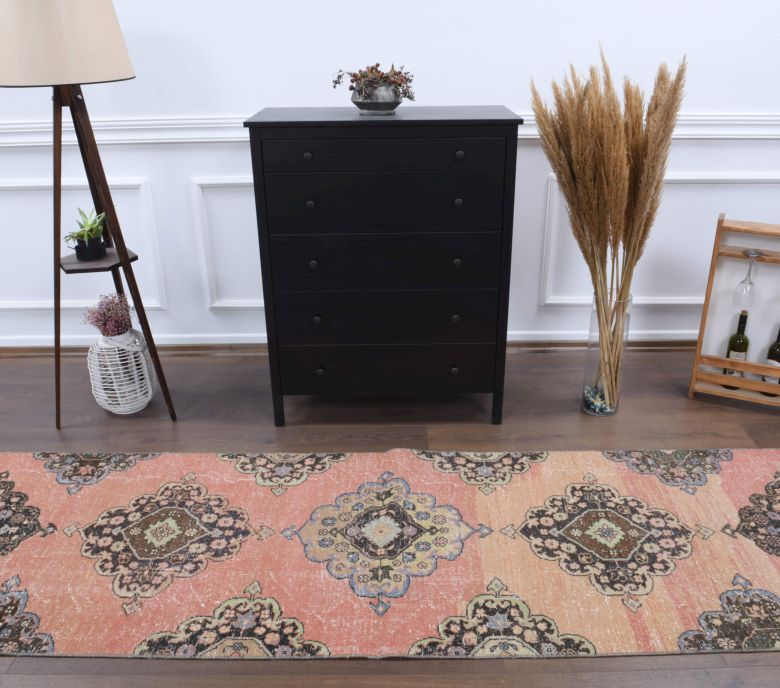 Salmon Colored Vintage Runner Rug