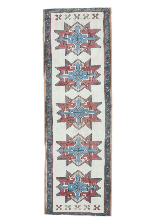 Boho Vintage Runner Rug With Pastel Tones