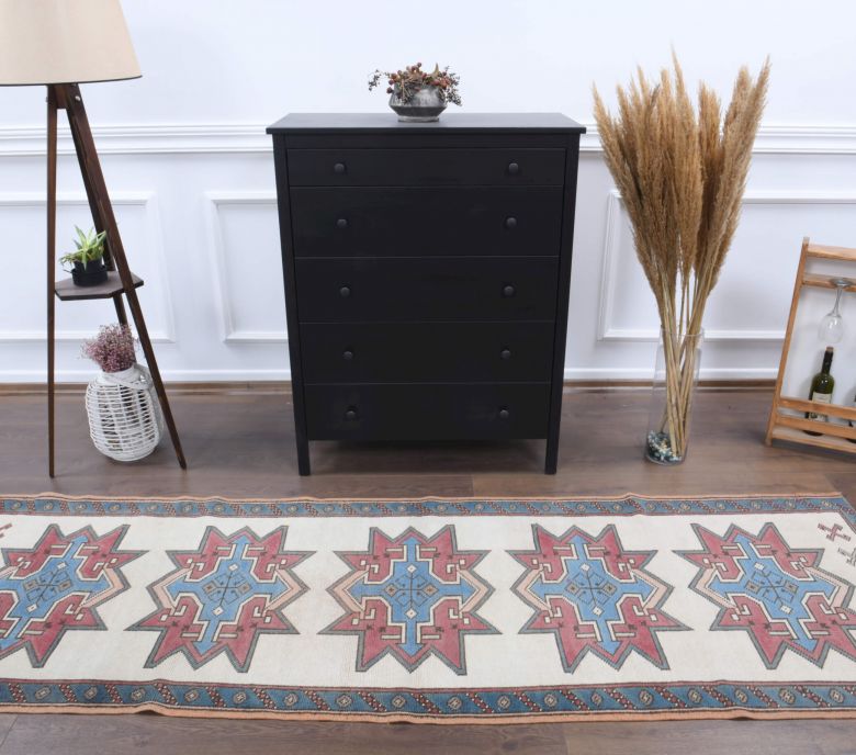 Boho Vintage Runner Rug With Pastel Tones