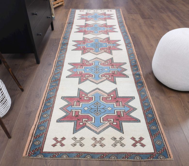 Boho Vintage Runner Rug With Pastel Tones