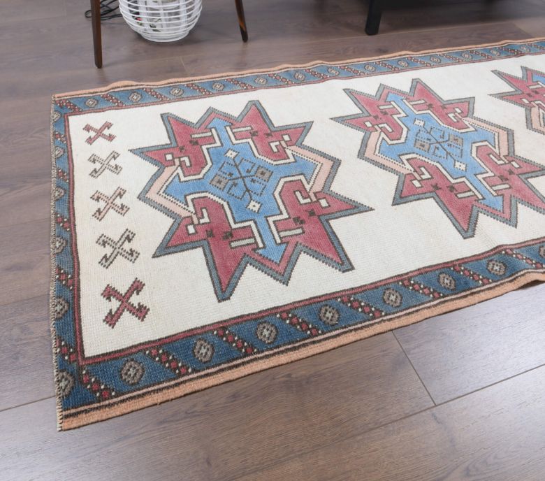 Boho Vintage Runner Rug With Pastel Tones