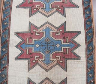 Boho Vintage Runner Rug With Pastel Tones - Thumbnail