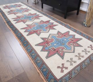 Boho Vintage Runner Rug With Pastel Tones - Thumbnail