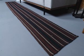 Dark Brown & Black Kilim Runner Rug - Thumbnail