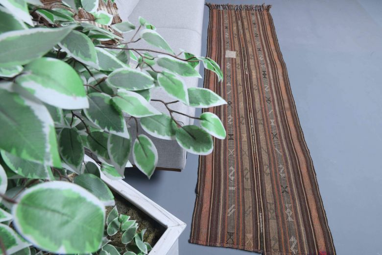 Brown Kilim Vintage Runner Rug