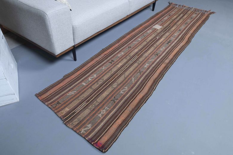 Brown Kilim Vintage Runner Rug