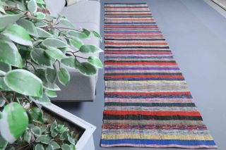 Stiped Colorful Vintage Runner Rug - Thumbnail