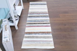 Striped Kilim Vintage Runner Rug - Thumbnail