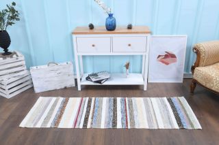 Striped Kilim Vintage Runner Rug - Thumbnail