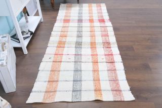 White Kilim Vintage Runner Rug - Thumbnail