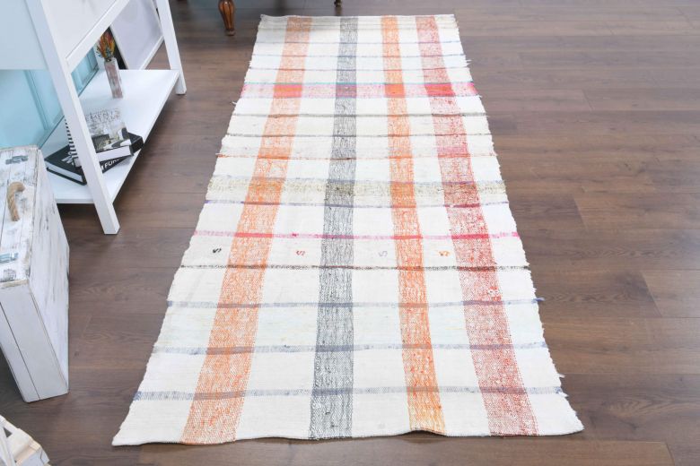 White Kilim Vintage Runner Rug