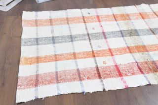 White Kilim Vintage Runner Rug - Thumbnail