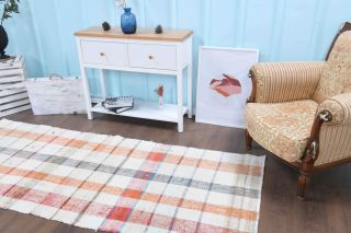 White Kilim Vintage Runner Rug - Thumbnail