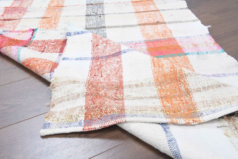 White Kilim Vintage Runner Rug