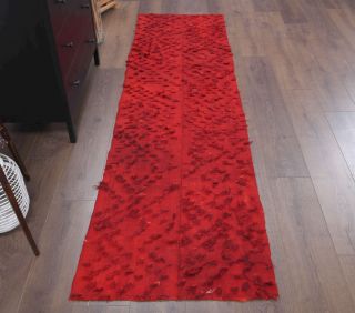 Red Overdyed Kilim Runner Rug - Thumbnail