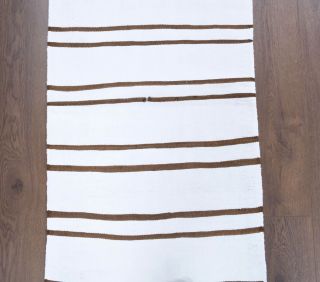 Boho White Striped Vintage Runner Rug - Thumbnail