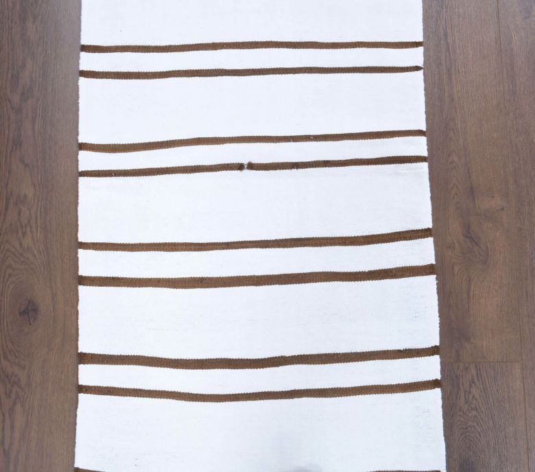 Boho White Striped Vintage Runner Rug