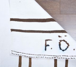 Boho White Striped Vintage Runner Rug - Thumbnail