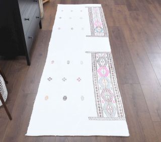 White Boho Deco Vintage Runner Rug - Thumbnail