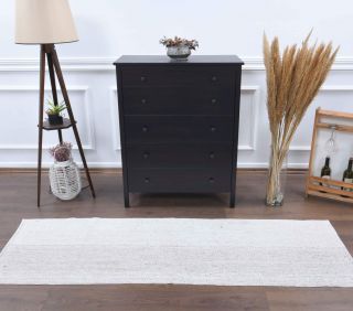 White Vintage Kilim Runner Rug - Thumbnail