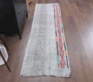 Gray Ethnic Vintage Runner Rug - Thumbnail