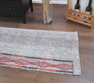 Gray Ethnic Vintage Runner Rug - Thumbnail