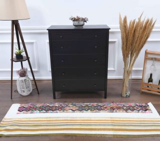 White Traditional Vintage Runner Rug - Thumbnail