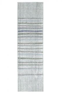 Gray Flatweave Kilim Vintage Runner Rug - Thumbnail