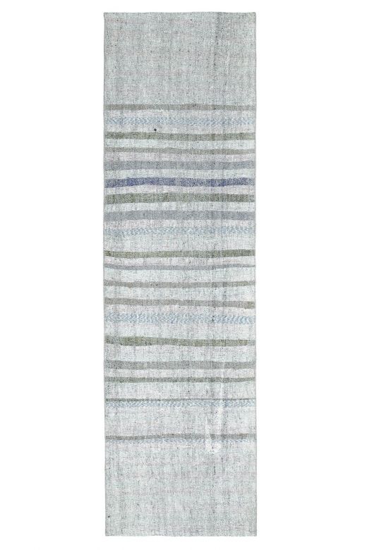 Gray Flatweave Kilim Vintage Runner Rug