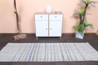 Gray Flatweave Kilim Vintage Runner Rug - Thumbnail